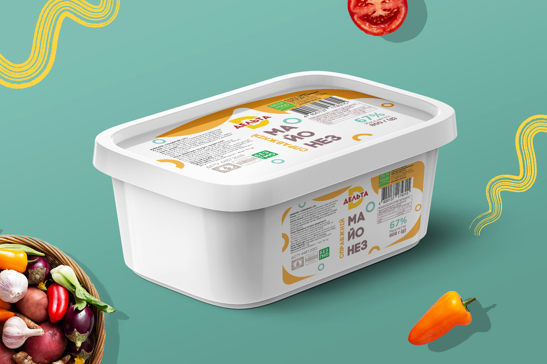 упаковка для продукции DELTA FOOD; дизайн упаковки майонез