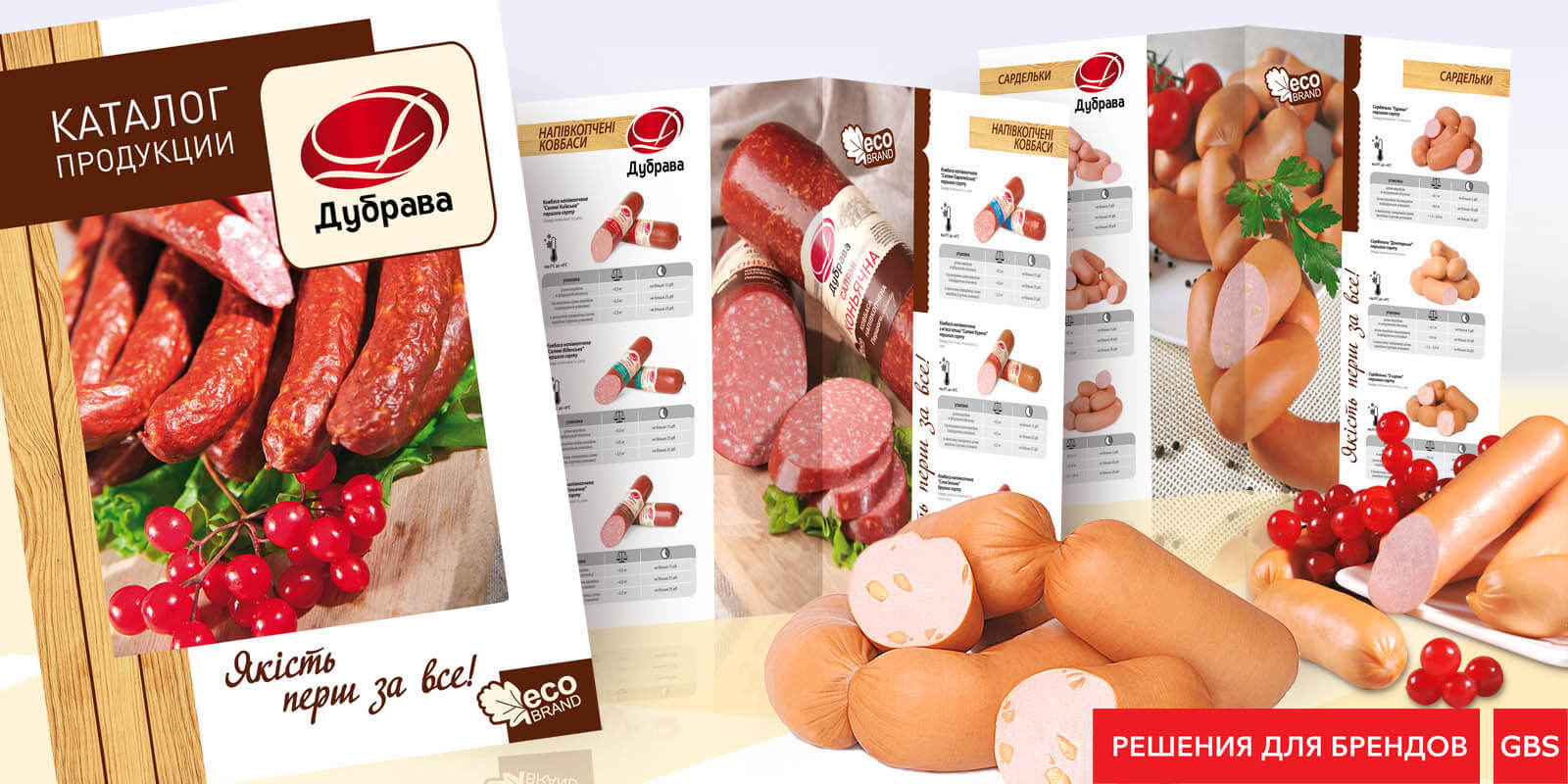 рішення для брендів, GBS, розробка бренду, ковбаса каталог продукції