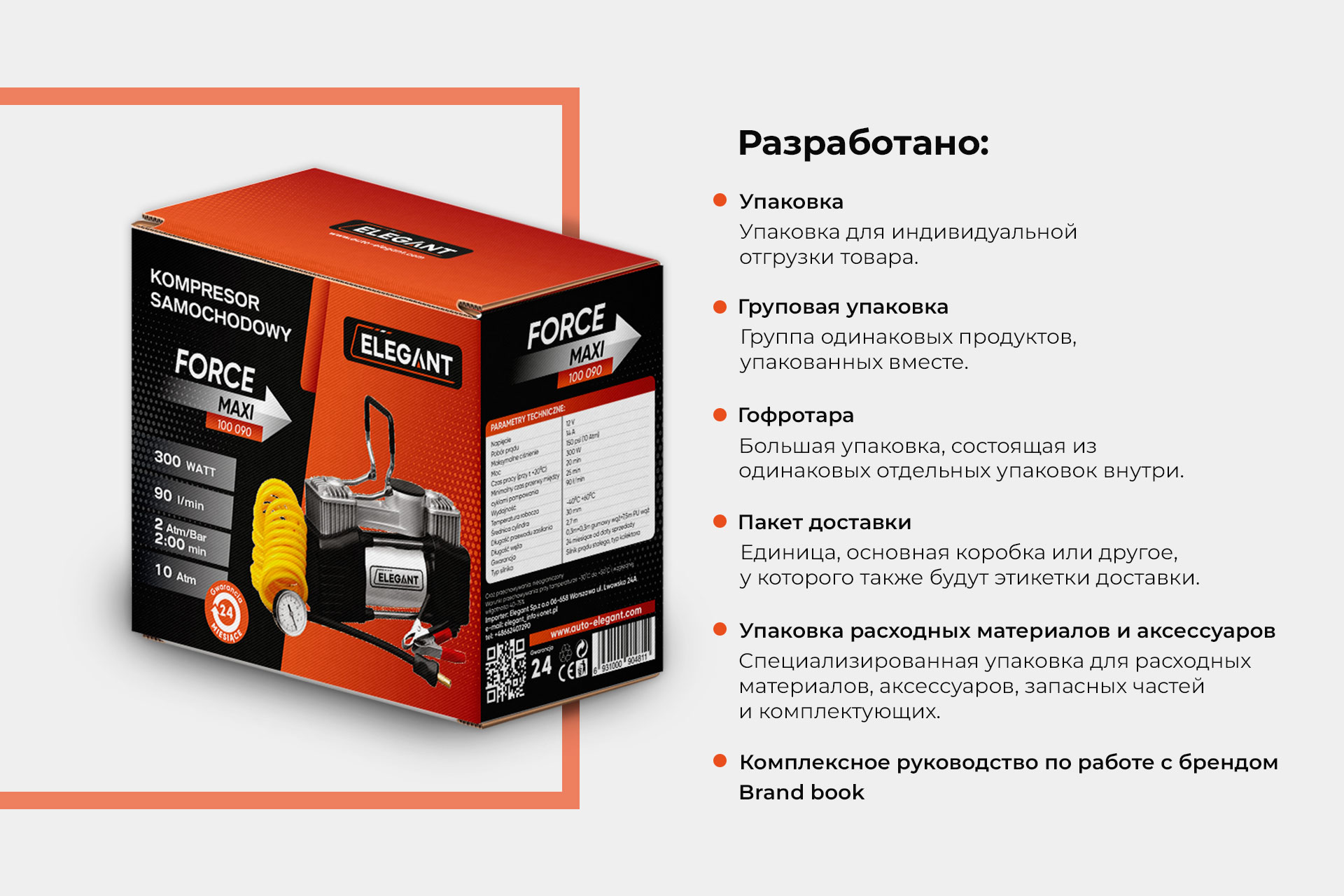 разработка дизайна упаковки для автозапчастей Elegant, gbs решения для брендов